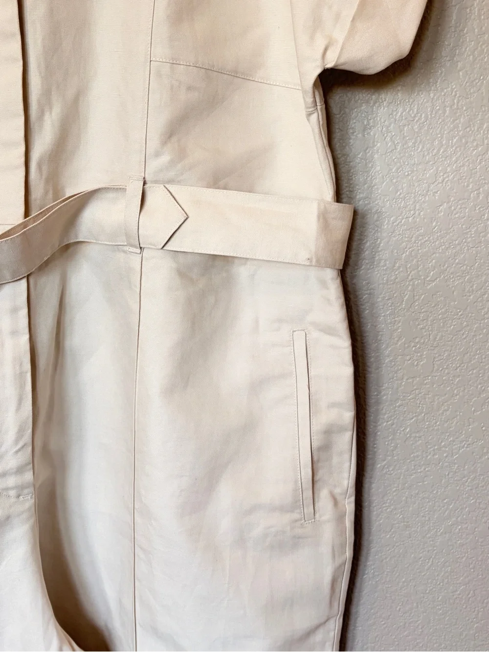 Banana Republic Linen Blend Belted Wide Leg Jumpsuit Ivory 2X